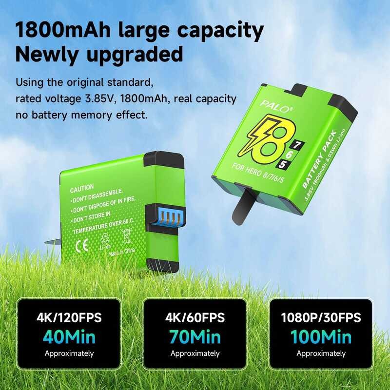 ▥ Gopro 8 7 Hero 6 แบตเตอรี่ถอดรหัส 1800Mah สําหรับ GOPRO Hero8 Hero7 Hero6 Hero5 กีฬาอุปกรณ์เส