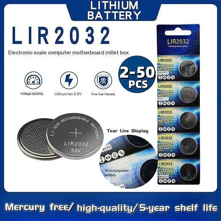 แบตเตอรี่ลิเธียม LIR2032 2-50 ชิ้น ชาร์จได้สะดวก 2032 สามารถแทนที่ 3.6v 40mAH CR2032 สำหรับ wa