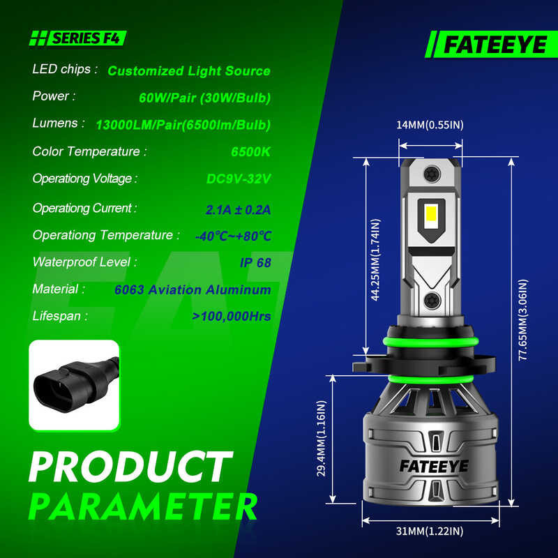FATEEYE NEW A700 F4 Car 6500K Extremely Bright 60W 13000Lm 9005(Hb3) 9006(Hb4) 9012 H1 H3 H4 H7 H11