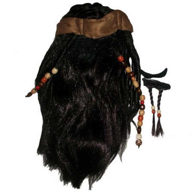 ❤ Halloween Costume For Men Adult Pirate Captain Jack Sparrow Wigs Hat Pirates Of The Caribbea