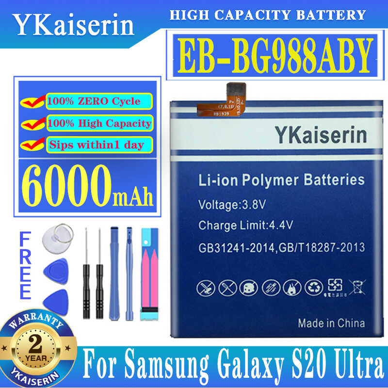 YKaiserin EB-BG988ABY 6000mAh แบตเตอรี่สำหรับ Samsung Galaxy S20 อัลตร้า S20U