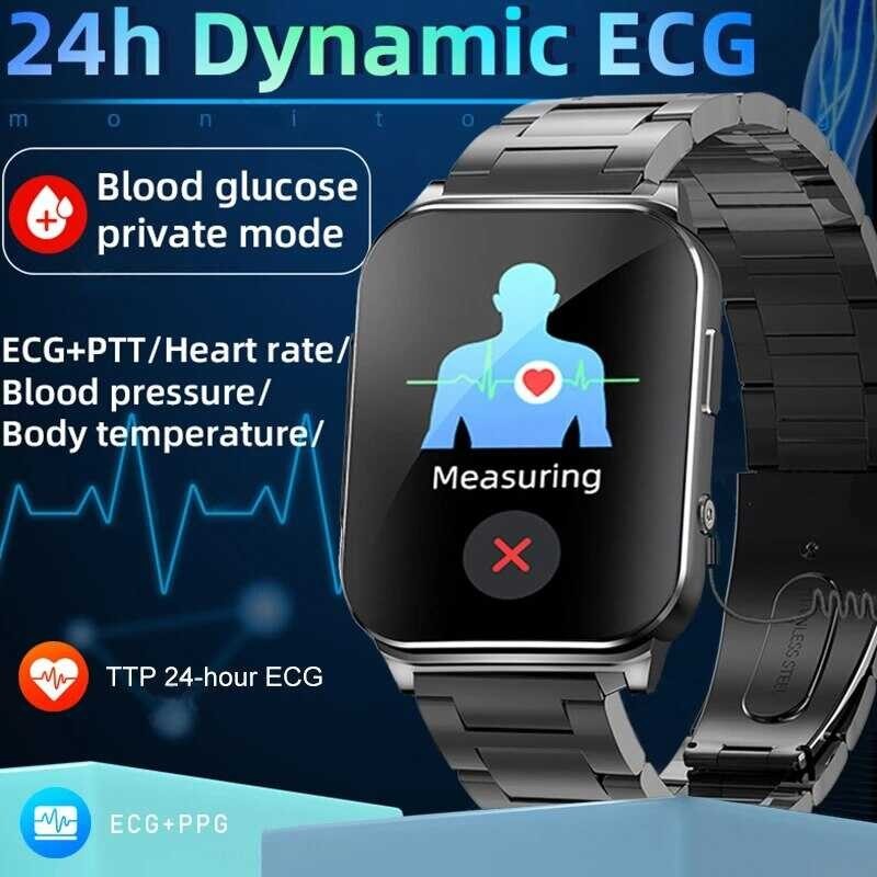 New Noninvasive Glocose Health Smart Watch ECG HRV Body Temperature Blood Sugar Fiess Tracker Ip67