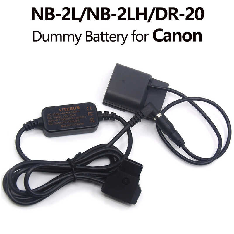 D-Tap 2 12v-24v Power Cable NB-2L Dummy Battery DR-20 DC Coupler for Canon PowerShot G9 S40 S45 S