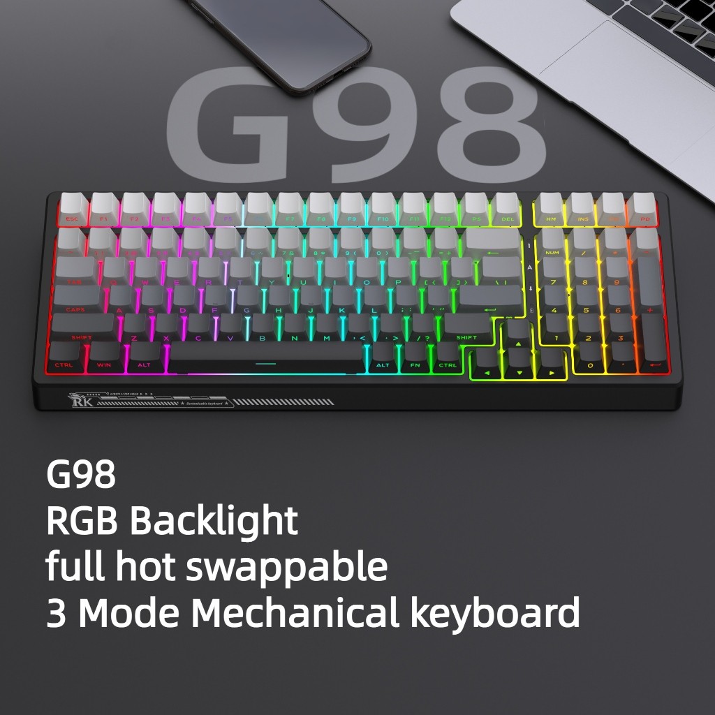 RK G98 Wireless 2.4g 3-mode Bluetooth Mechanical Keyboard RGB Hot-swappable Gaming E-sports Mechani