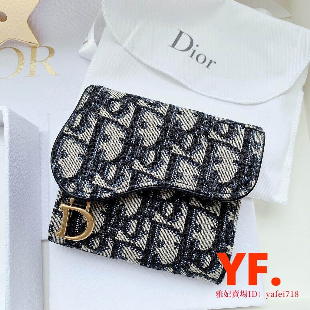 มือสอง] DIOR new Saddle lotus black ลายเฉียงสีดำ old flower รุ่น tri-fold short clip saddle wallet