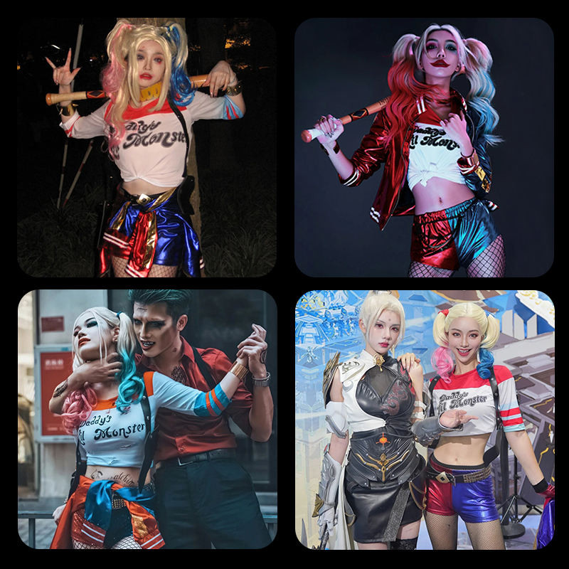 ฮาโลวีน Harley Quinn เครื่องแต่งกายผู้ใหญ่ชุดฆ่าตัวตาย Squad Harley Quinn Cos ชุดวิกผม Coat เสื้อผ้า