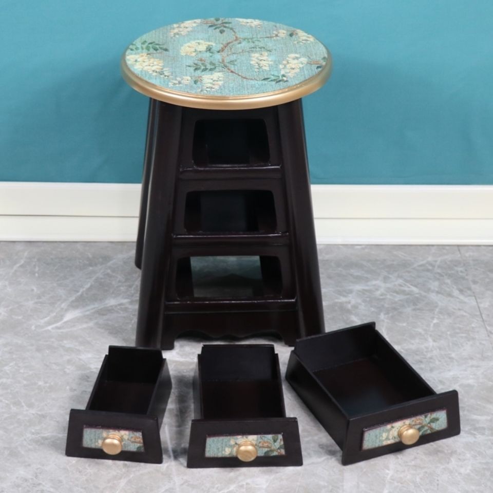 American Country Style Solid Wood Storage Stool Stool Storage Stool Stool Retro Dressing Stool ห้อง