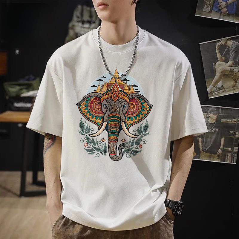 1340 เสื้อยืด COOL FASHION ผู้ชาย ลายการ์ตูน เสื้อยืดผู้ชาย คอกลม สตรีทแฟชั่น Songkran CASUAL OVERSIZE สีดําแขนสั้น