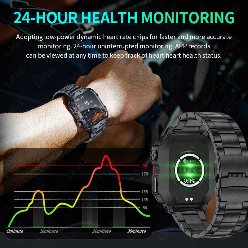 LIGE Watch Waterproof Bluetooth Call Health Monitoring 100+ Sports Men Smart Watch+ Box +
