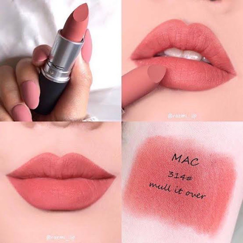แท้ ลิป MAC powder kiss lipstick สี 314 Mull it over, Brick through, Devoted to chili