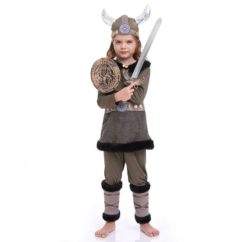 Fast Shipping Halloween Pirate Costumes Children Pirate Lord Bull Warrior Clothes Viking Cosplay Ha