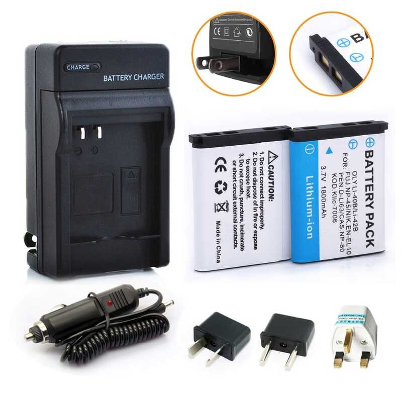 HIBTY 6 2pcs Li-40B LI-42B LI40B LI42B Li-ion Batteries for Olympus+Car Charger + Plug Adapter Fo
