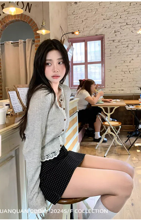 Shanmieleng Bach Movement Lace Edge Sling เสื้อคาร์ดิแกนถัก