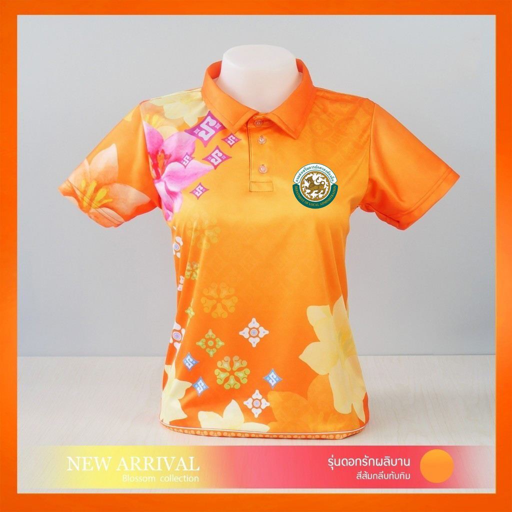 เสื้อโปโลสีส้มทับทิมดอกไม้ไทยชุดทํางานอย่างเป็นทางการที่หรูหราและสวยงามสําหรับผู้หญิงเสื้อโปโลแขนสั้นลําลองสําหรับผู้ชายและผู้หญิงในฤด