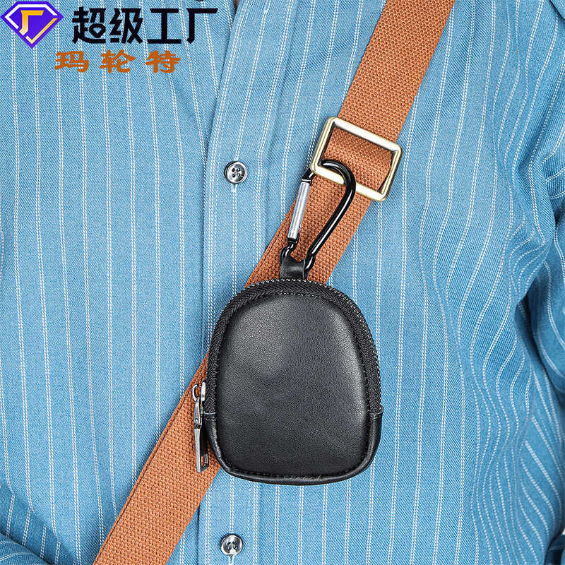 Mart Creative Cowhide Key Wallet หนังวัวแท้กันน้ํา Simple Small Change Data Cable Storage Bag