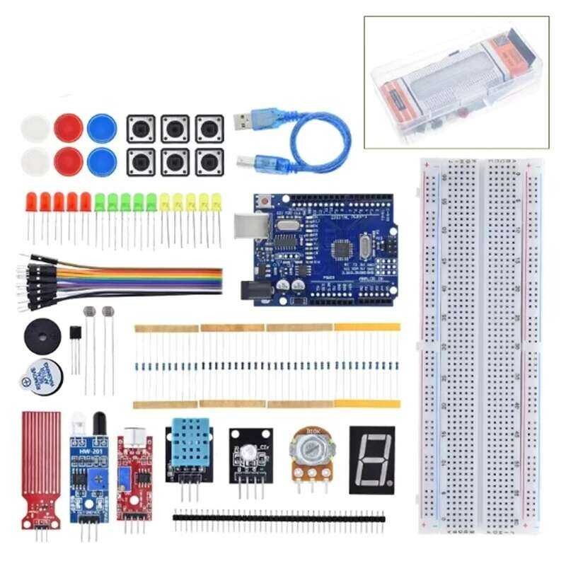 Arduino ชุดเริ่มต้นสำหรับ Uno R3 บอร์ดทดลอง ชุดเรียนรู้พื้นฐานที่เรียบง่าย การตรวจจับเสียง/ระดับน้ำ/
