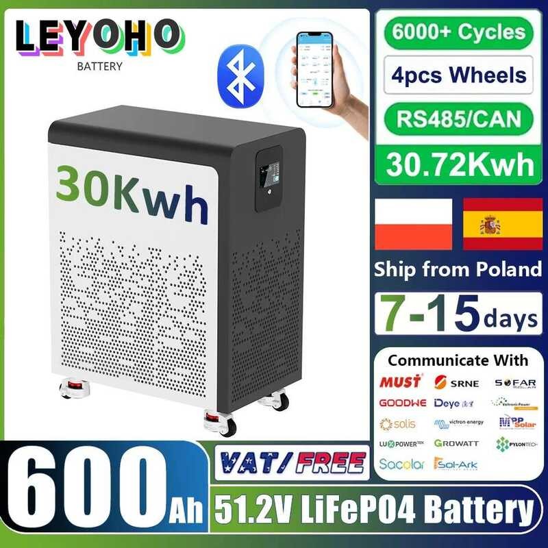 ชุดแบตเตอรี่ LiFePO4 600Ah 48V พร้อมล้อ 100Ah 150Ah 200Ah 300Ah แบตเตอรี่ลิเธียม 6000+ รอบ Bluetooth