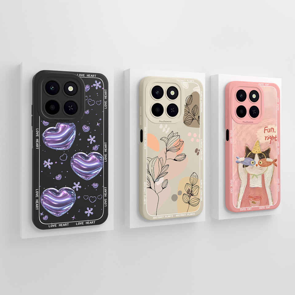ปลอกสําหรับ Honor X6C X6B X6A X6S X6 Love Heart แมวน่ารักสแควร์กันกระแทกลื่นทนทานป้องกันกรณีสําหรับ 