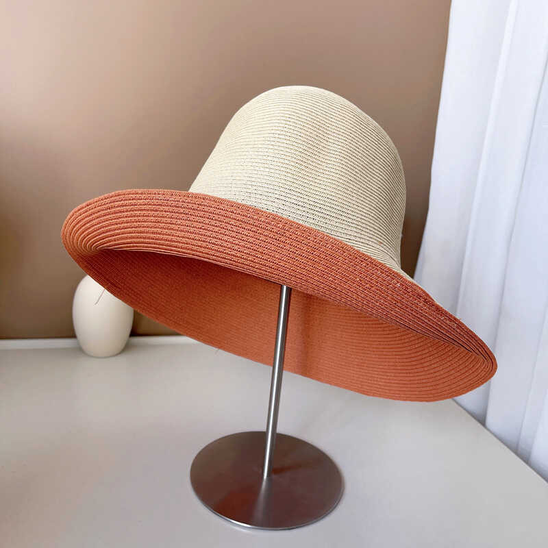 แฟชั่นหมวก Bucket ฤดูร้อนผู้หญิงหมวกกันแดดหมวกฟางสองห