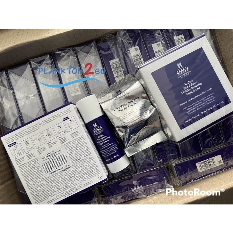 ♞คีลส์ Kiehl's Retinol Fast Release Wrinkle-Reducing Night Serum 28ml + Powder 1g ฉลากไทย ผลิต 9/20