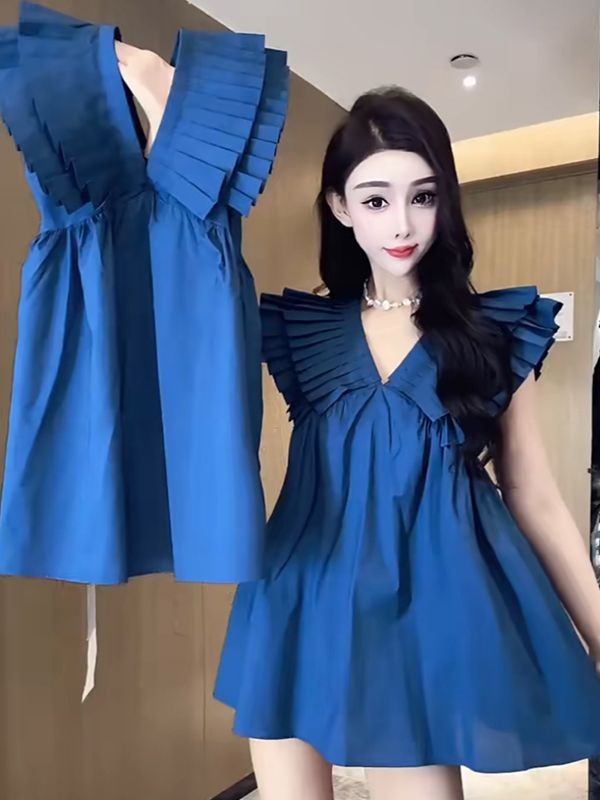 ฤดูร้อนสไตล์ใหม่สองชั้นออกแบบจีบเย็บ ผอมลง ดูลดอายุคอวีสีทึบทุกการแข่งขัน ผู้มีอิทธิพล กระโปรงสั้นขายดี