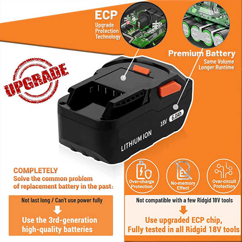 สำหรับ 2Ff AEG 18V แบตเตอรี่6.0Ah แบตเตอรี่ลิเธียม-แบตเตอ