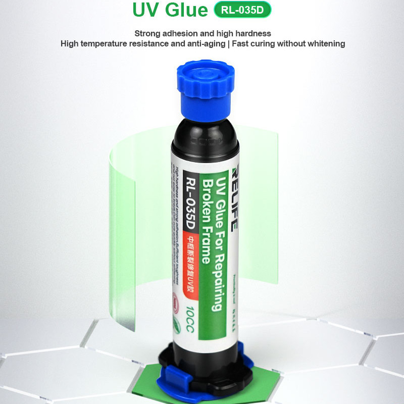 Relife RL-035D ซ่อมโทรศัพท์มือถือกรอบกลางปุ่มหักซ่อมยุบกาวบ่ม UV แข็งพิเศษกาวกรอบกล้อง