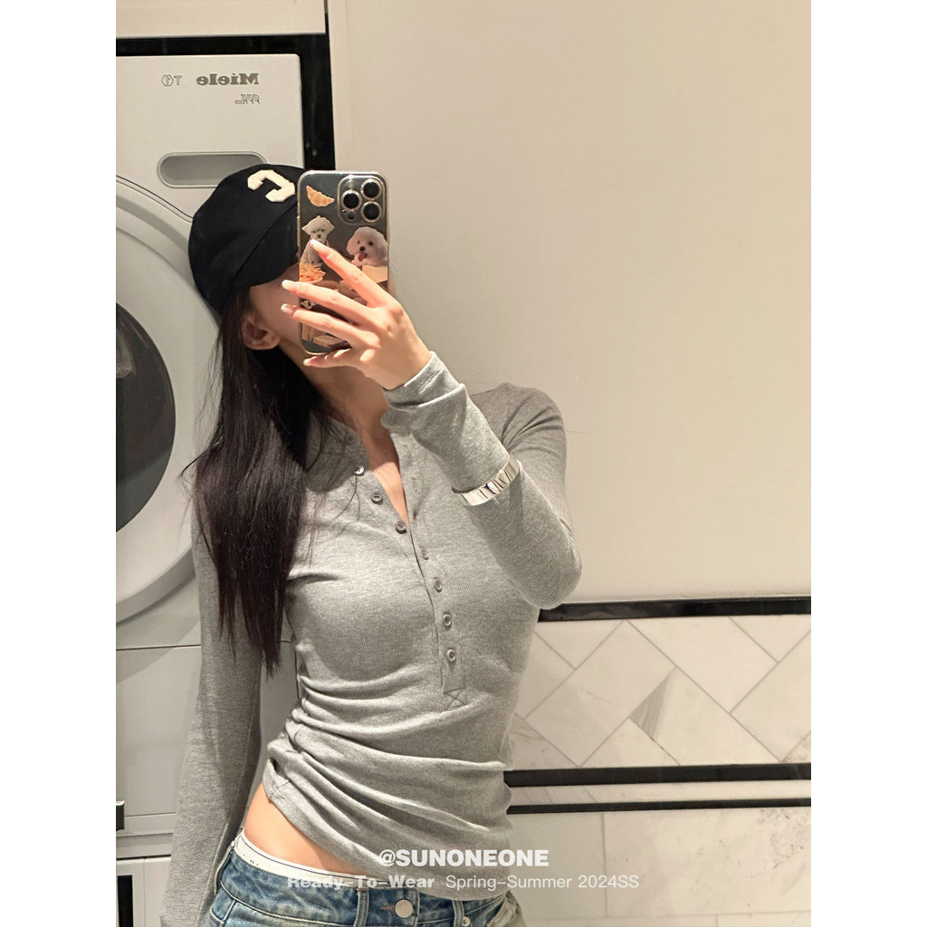 Shanmieleng ครึ่งคอติดกระดุมเกลียว Bottoming เสื้อผู้หญิงฤดูใบไม้ร่วงเสื้อแขนยาว High-End Kn