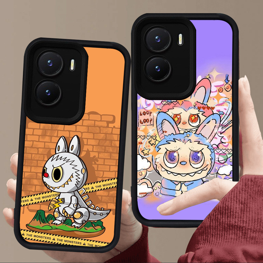 E63 ฟักทองสีชมพูน่ารักสําหรับซิลิโคนสีดํา VIVO Y35 IQOO Z9X Y56 Z9 Y22s Y75 Y15a Y15s Y55 Y01 Y22 Y1