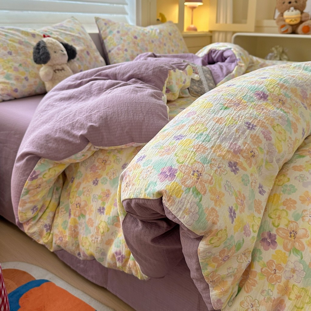 ใหม่นุ่มแฟชั่นผ้ากอซสองชั้นพิมพ์ชุดสี่ชิ้นชุดเครื่องนอนในสต็อก - รูปที่ 6