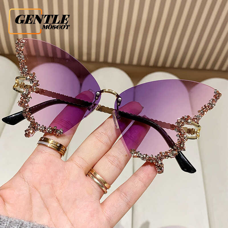 MOSCOT) (GENTLE Western New Butterfly Shape Diamond Frameless Sunglasses Fashion Personality Hiphop 