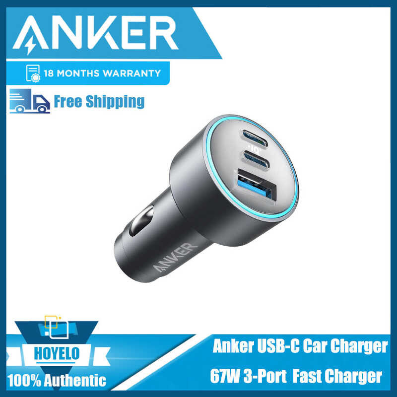 Anker Usb-C 67W 3-Port Compact Fast Charger, Car Adapter With PIQ 3.0 For Iphone 15/14/14 Plus/14 P