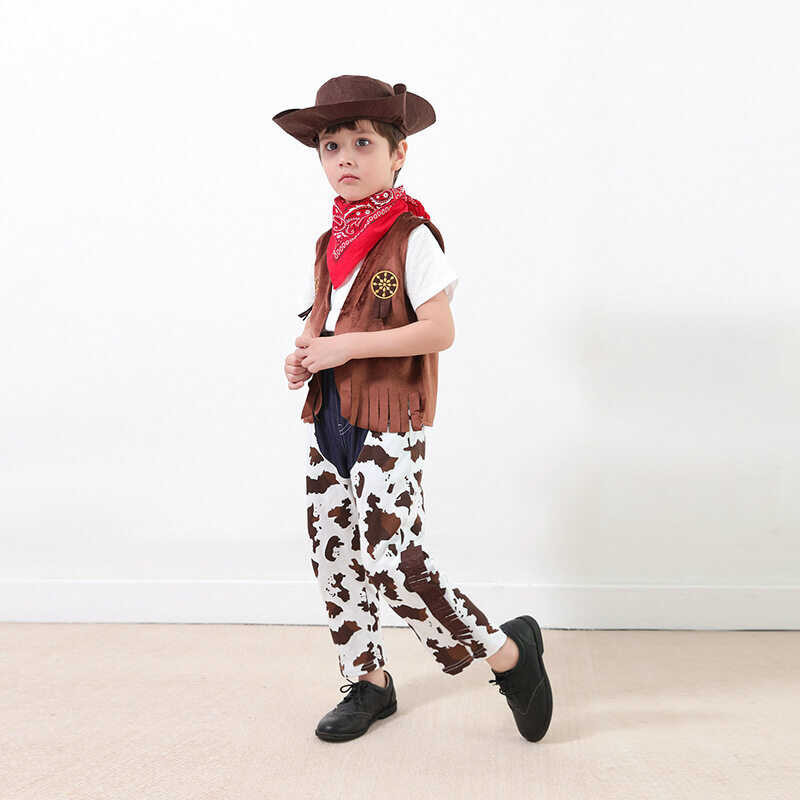❤ Western Cowboy For Kids Boys Jazz Hat Vest Pants Scarf Suits Halloween Children Day Performa