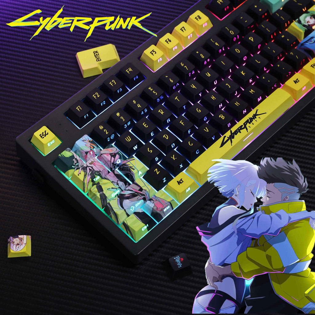 ปุ่มกด Cyberpunk Edgewalker แกะสลักด้านข้างต้นฉบับ PBT อะนิเมะปุ่มกดสองมิติแบบกําหนดเองสูง