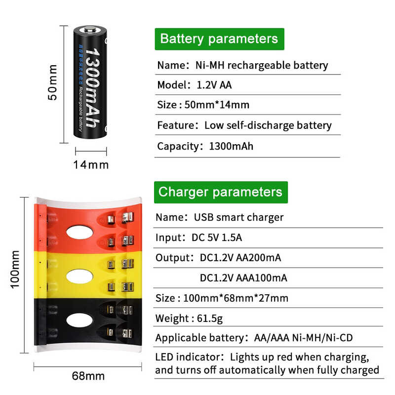 PALO 199 1.2V AA 1300Mah Ni-Mh Ni Mh แบตเตอรี่แบบชาร์จไฟได้ + ที่ชา