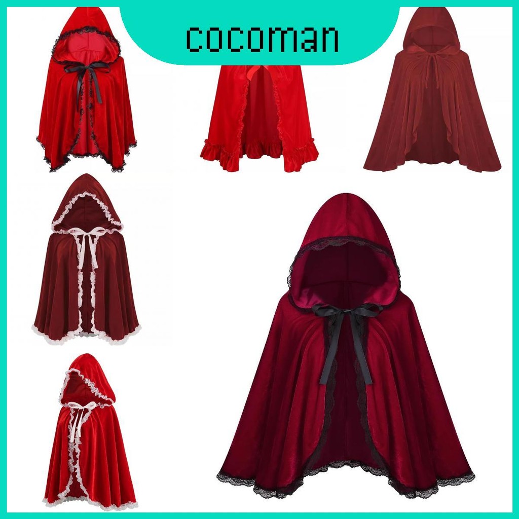 และเสื้อคลุม Velour สีแดงน่ารักแสนสบายพร้อมลูกไม้ Frills เหมาะสําหรับผู้หญิงในระหว่างและฮาโลวีน Beyond