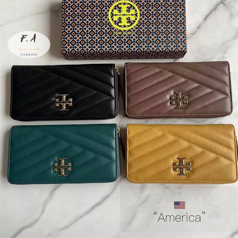 F.A ว่าแท้100% Tory burch kira chevron zip continental wallet กระเป๋าสตางค์ใบยาวหนังแกะสำหรับผู้หญิ