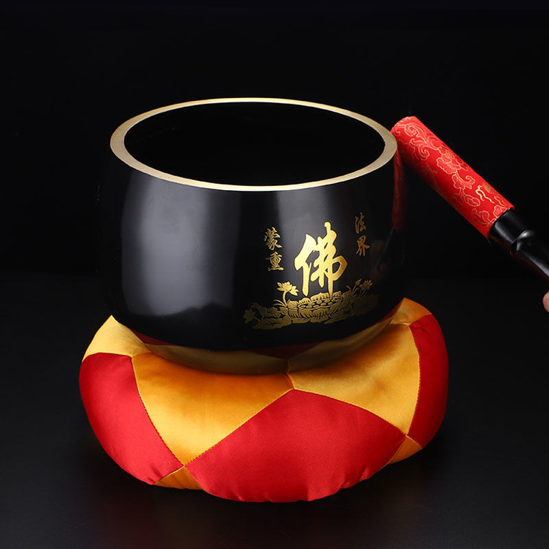 hot🔥การประกันคุณภาพ🔥 Bronze Chime With Buddha Characters, Lotus Flower, Copper Bowl, Practice Bow