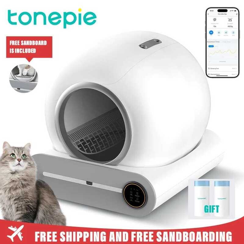 กล่องแมวอัตโนมัติ Tonepie 65L ทำความสะอาดตัวเองได้ ปิดมิดชิด ถาดทิ้งขยะสำหรับสัตว์เลี้ยง