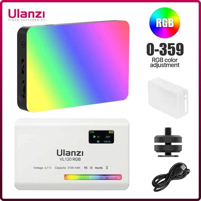 LED แผงไฟวิดีโอ Ulanzi VL120 RGB พร้อมดิฟฟิวเซอร์ 2500-9000K CRI 95+ 3100mAh สำหรับกล้องและโทรศัพท์