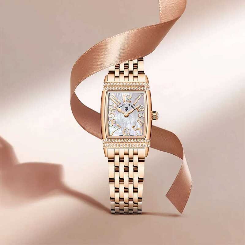 Pagani นาฬิกาควอตซ์คริสตัลแซฟไฟร์สำหรับผู้หญิง Design อุปกรณ์เสริม กันน้ำได้ถึง 50 เมตร สแตนเลส 22 ม