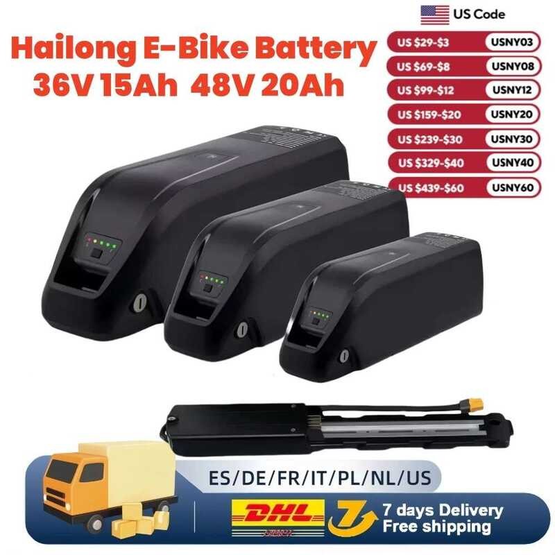 48V 36V 52V Hailong Ebike พร้อมที่ชาร์จ ความจุเต็ม 10Ah 15Ah 20Ah แบตเตอรี่ลิเธียม 18650 ที่ทรงพลัง