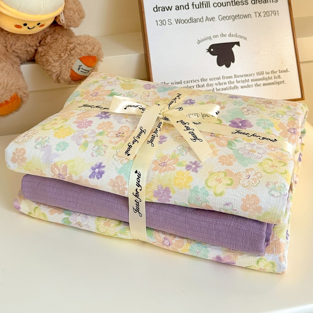 ใหม่นุ่มแฟชั่นผ้ากอซสองชั้นพิมพ์ชุดสี่ชิ้นชุดเครื่องนอนในสต็อก - รูปที่ 3