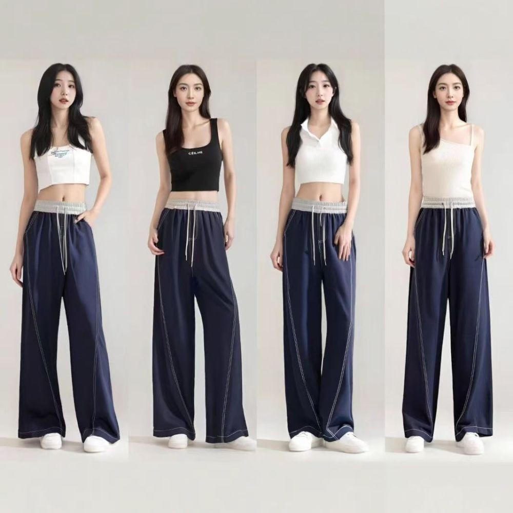 กางเกงขากว้างผ้าไหมน้ำแข็งสำหรับผู้หญิง สวมใส่สบายในฤดูร้อนและลำลอง