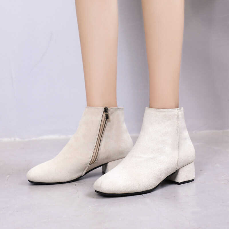 ❤ High-Heeled For Women, Korean Style Solid Color Ankle Boots (Height 4Cm 1.57Inches, Suede)