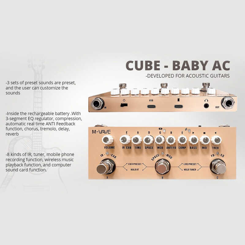 ➧ M-Vave CUBE BABY กีต้าร์ไฟฟ้าแบบพกพามัลติฟังก์ชั่แต่งเ