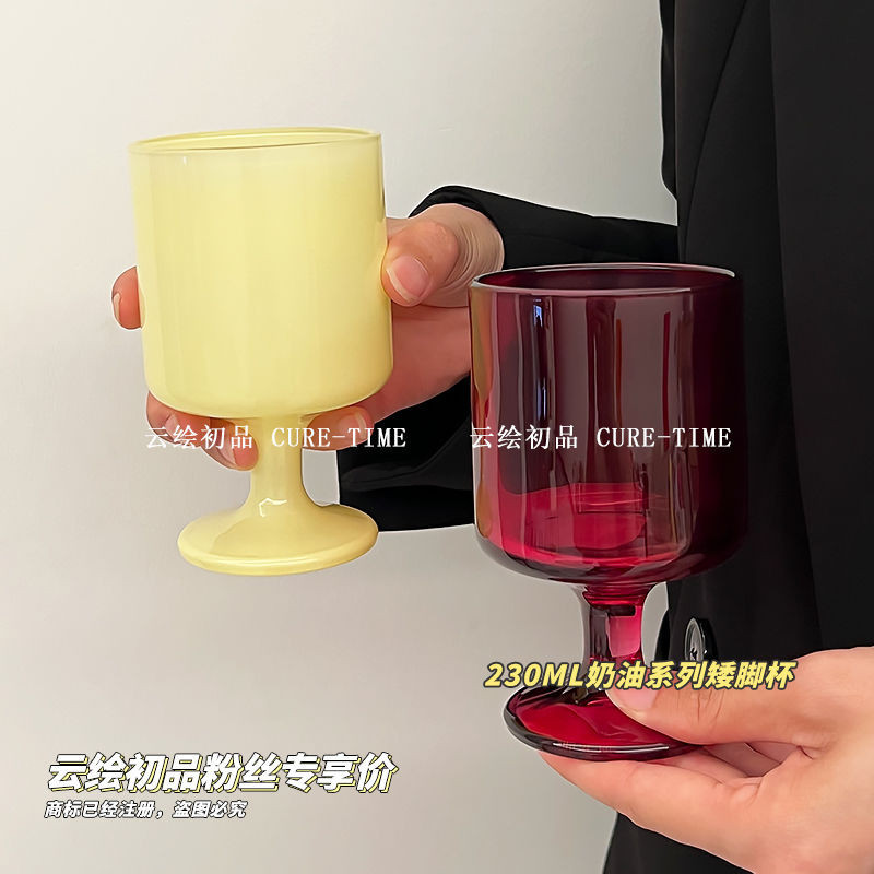 Frosted Texture แก้วเท้าสั้นแก้วไวน์แก้วน้ําเครื่องดื่มแก้วน้ําผลไม้