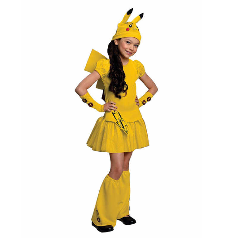 Fast Shipping Pikachu Costumes Kids Cosplay Halloween Performance Costume Birthday Party Cute Girl