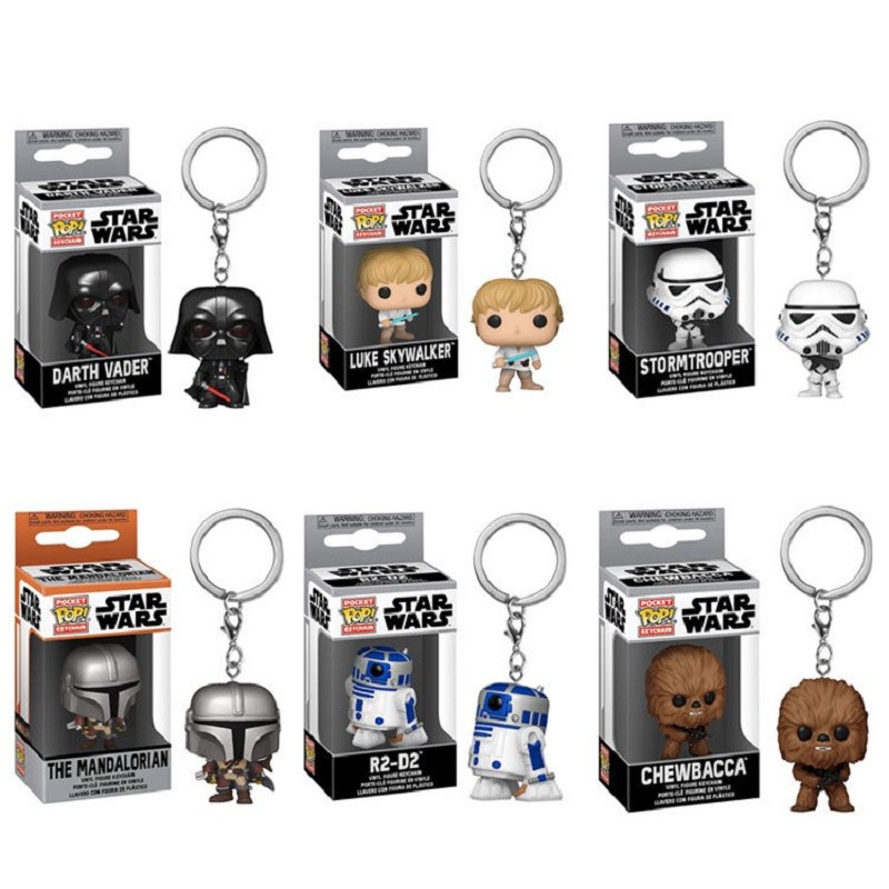 Original Funko POP Star Wars พวงกุญแจ PVC Stormtrooper Darth Vader Chewbacca Yoda Minifigure เครื่อง