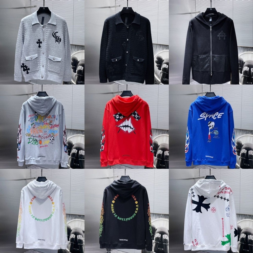 Chrome Hearts 24 ฤดูใบไม้ร่วงและฤดูหนาว CH Chrome Hearts สีสัน Cross Horseshoe ดอกไม้แขน Cross เสื้อ